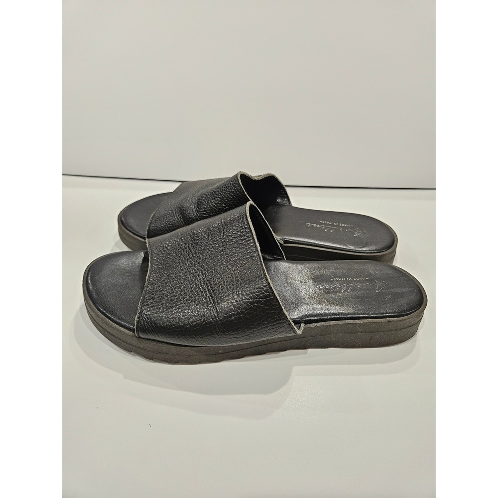 Avellini Black Pebbled Leather Slide Sandals‎ Womens Made in Italy Size 8 39